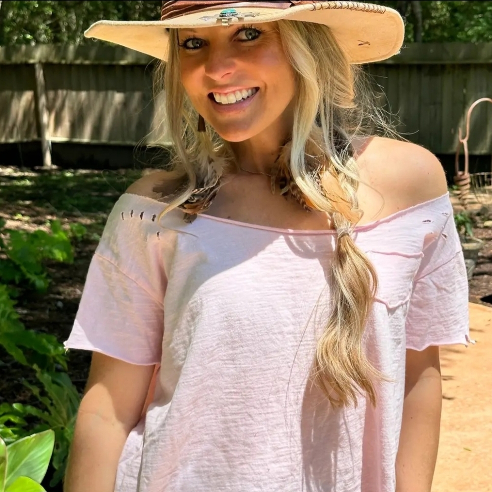 #1473 A Rare Bird Ripped Tattered Tee (Light Pink)
